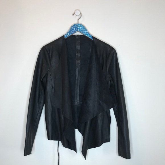 Zara Faux Leather Draped Open Front Jacket - Picture 2 of 8